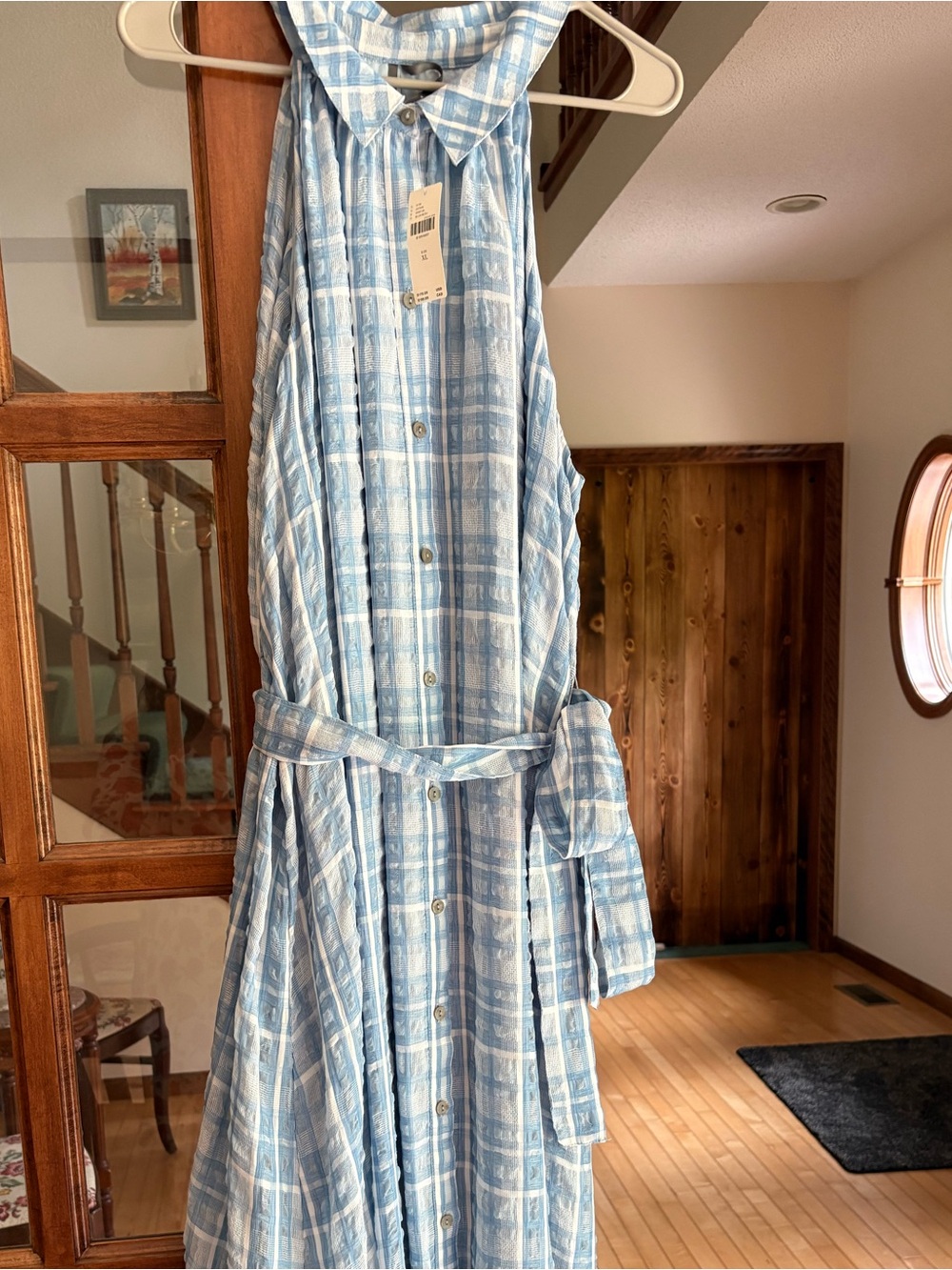 Anthropologie Light Blue Plaid Sleeveless Button-Front Maxi Dress size XL - Picture 4 of 7